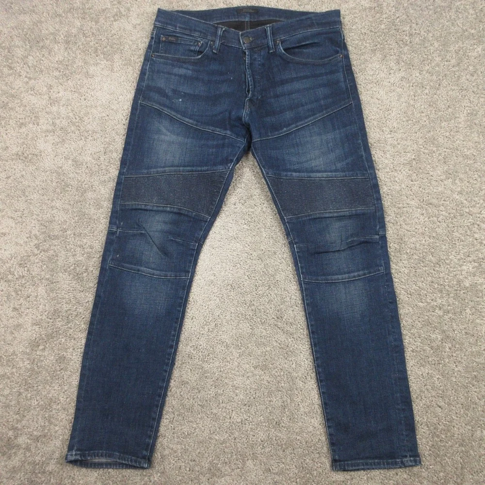 Polo Ralph Lauren Jeans Mens 34x30 Blue Sullivan Slim Moto Biker Fade Denim Pant